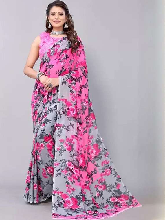 women floral printed saree with blouse
