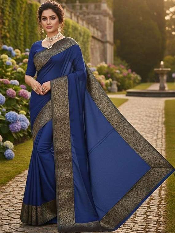 women solid with bordered saree with blouse - 22478221 -  Standard Image - 2