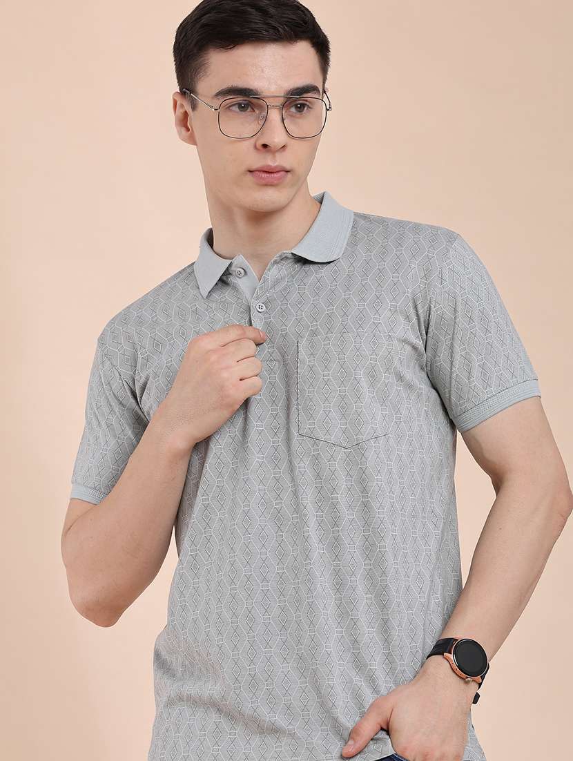 men printed short sleeve slim fit polo t-shirt - 22480223 -  Standard Image - 2