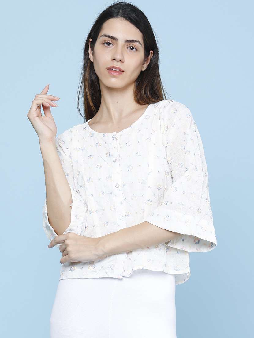 women embroidered three quarter sleeves regular top - 22480237 -  Standard Image - 2