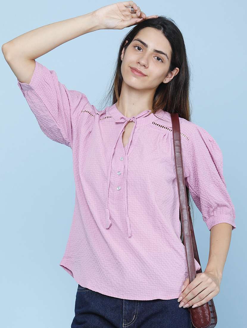 women self design puff sleeves regular top