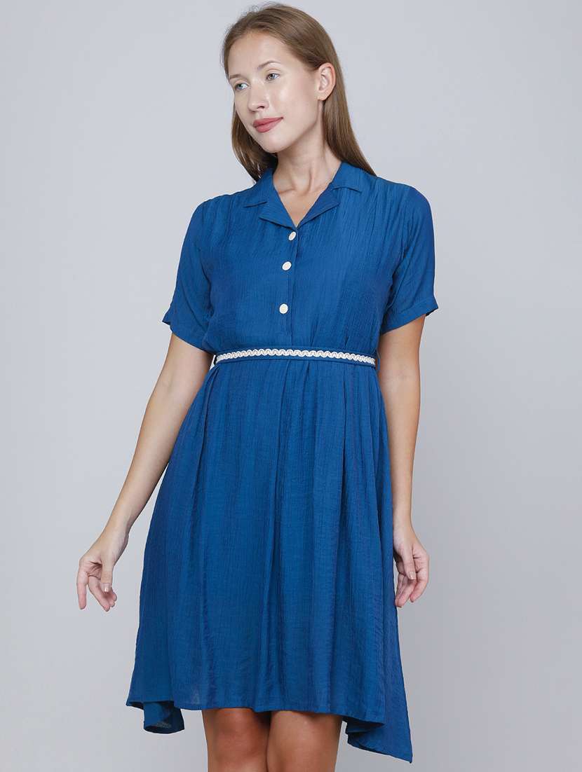 Women Solid Short Sleeves A-line Dress - 22480412 -  Standard Image - 2