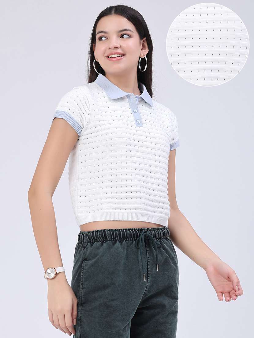 women self design short  sleeves crop top - 22480485 -  Standard Image - 2