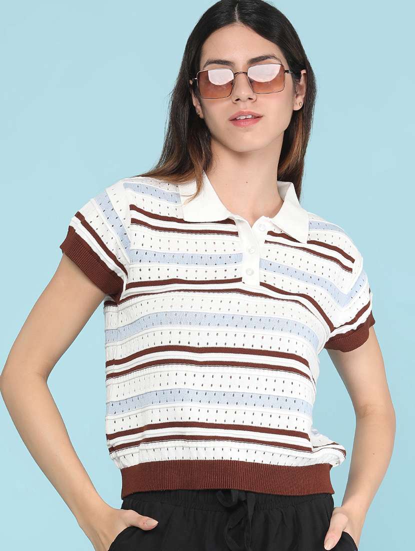 women striped short sleeves regular fit t-shirt