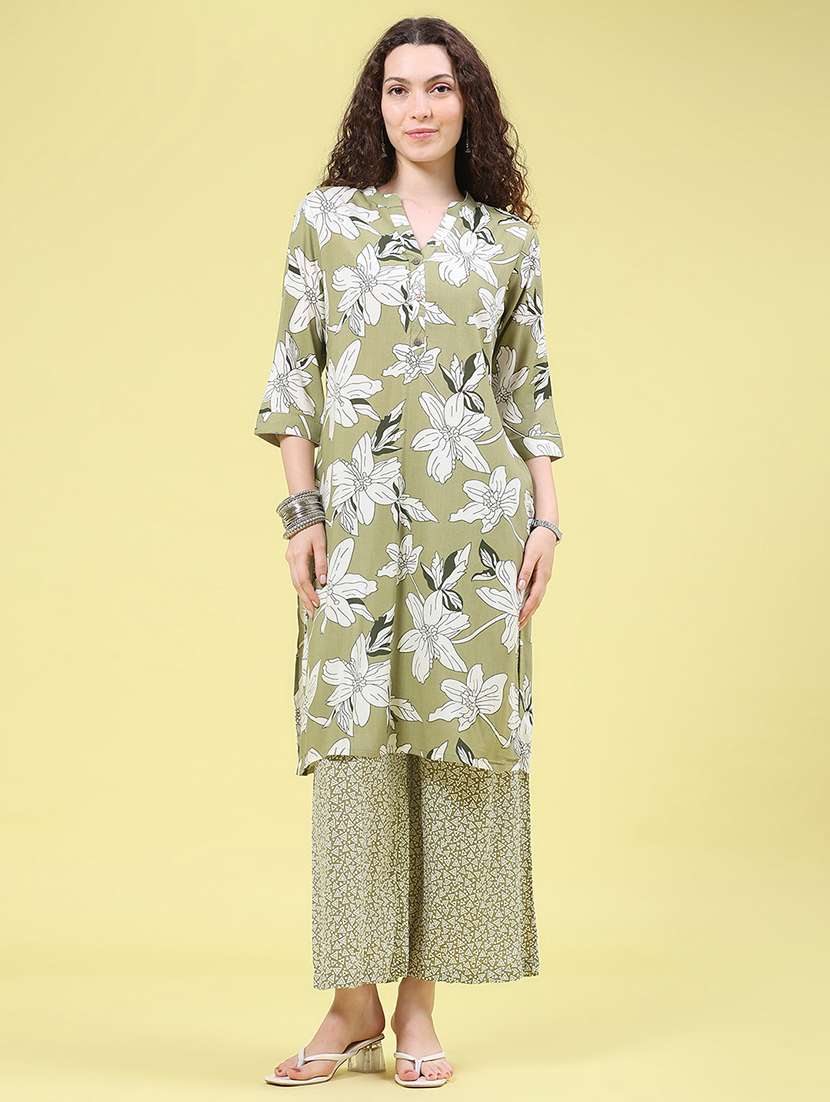 Women Printed Three Quarter Sleeve Kurta Palazzo Set - 22480499 -  Standard Image - 2