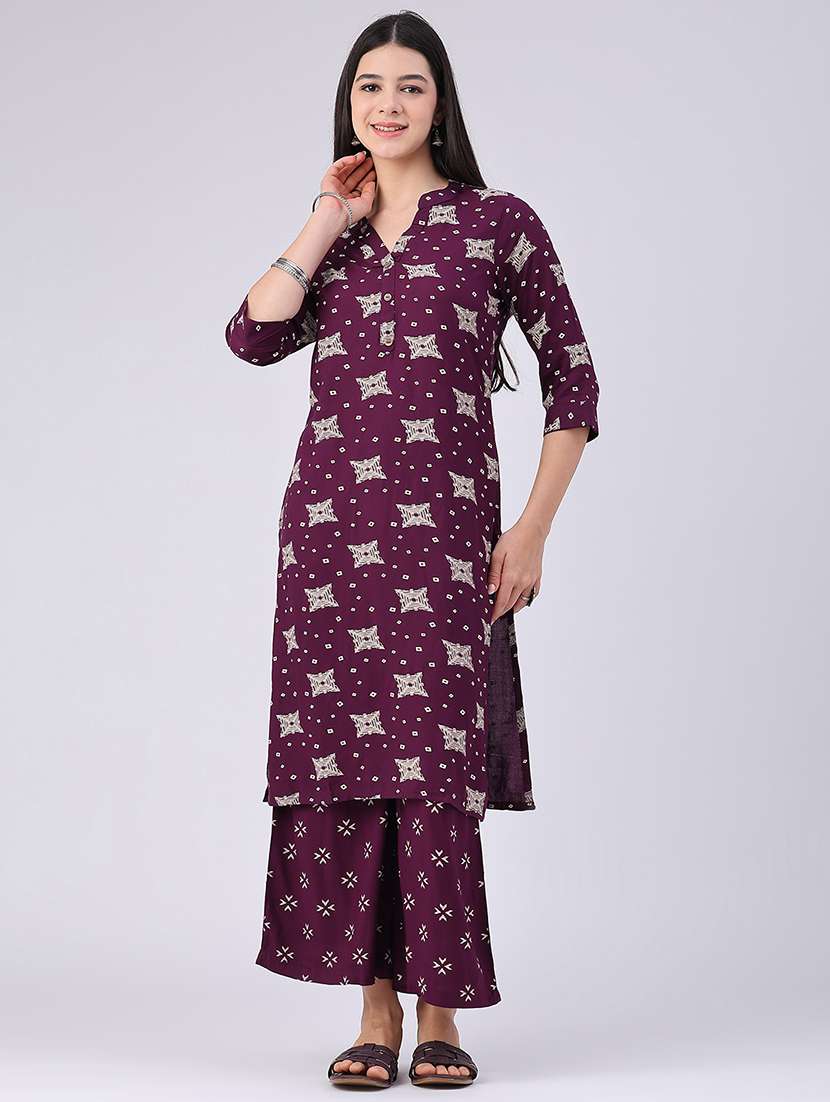 Women Printed Three Quarter Sleeve Kurta Palazzo Set - 22480500 -  Standard Image - 2