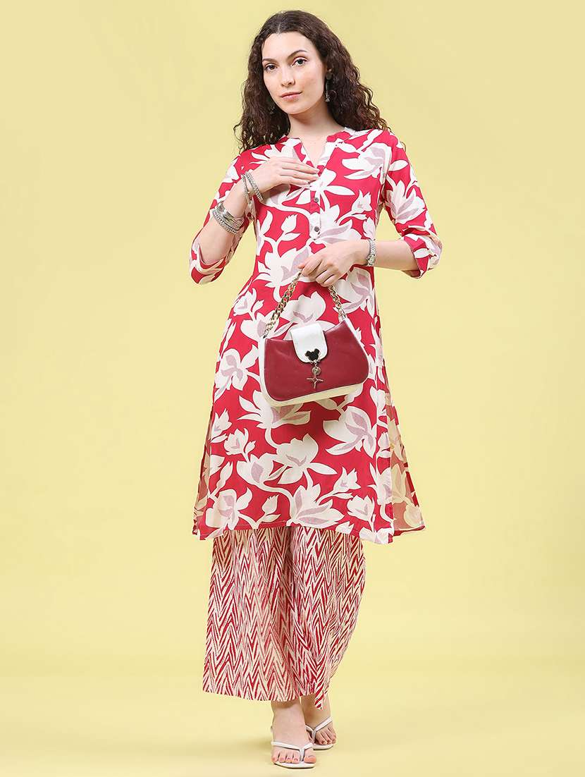 Women Printed Three Quarter Sleeve Kurta Palazzo Set - 22480501 -  Standard Image - 2
