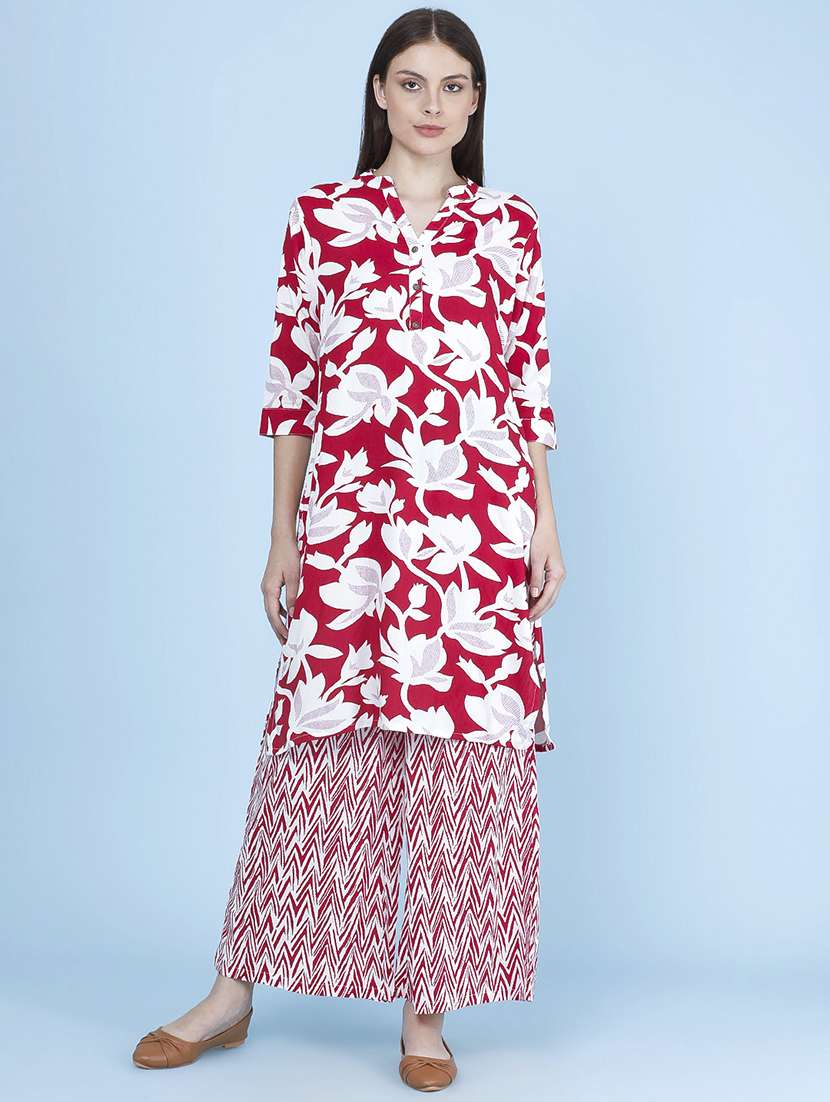Women Printed Three Quarter Sleeve Kurta Palazzo Set - 22480503 -  Standard Image - 2