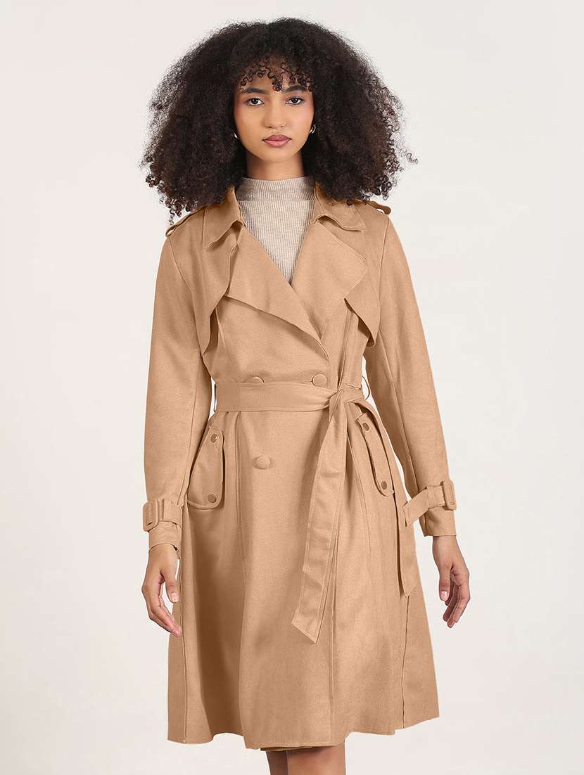 women solid lapel collar trench coat - 22480593 -  Standard Image - 2