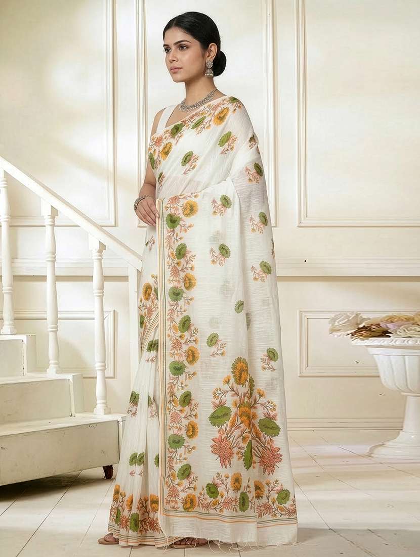 Women Floral Printed Handloom Saree With Blouse - 22480638 -  Standard Image - 2