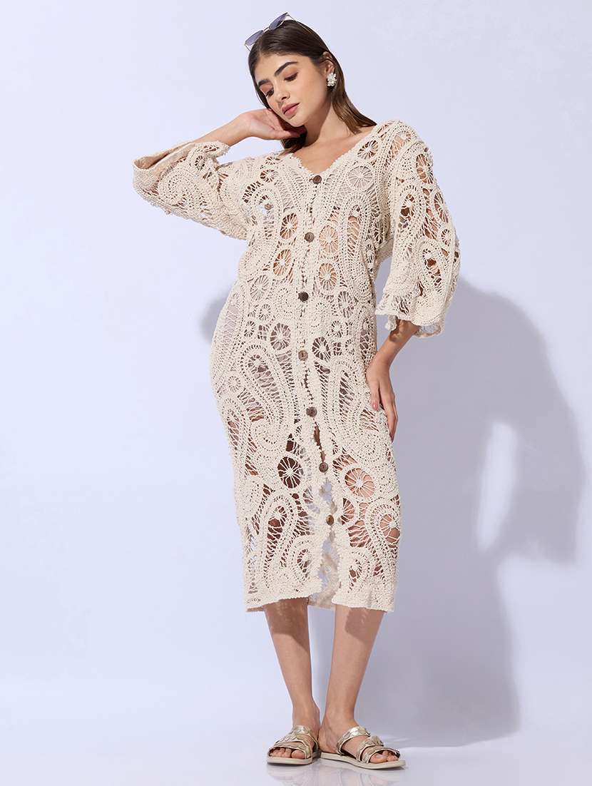 women self design v neck sheath midi dress