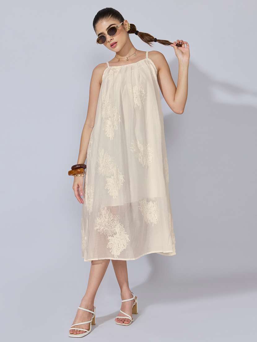 women self design sleeveless a-line midi dress