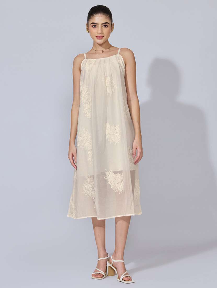 women self design sleeveless a-line midi dress - 22480655 -  Standard Image - 2