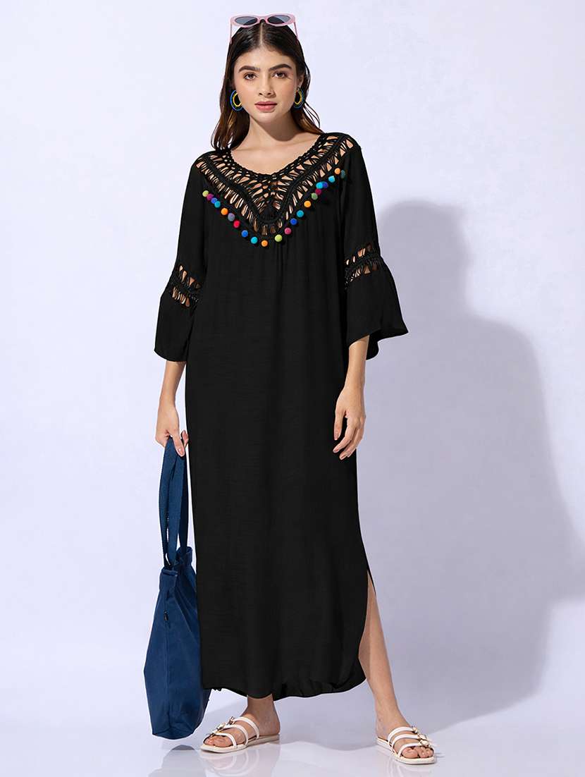 women self design v neck high slit maxi dress