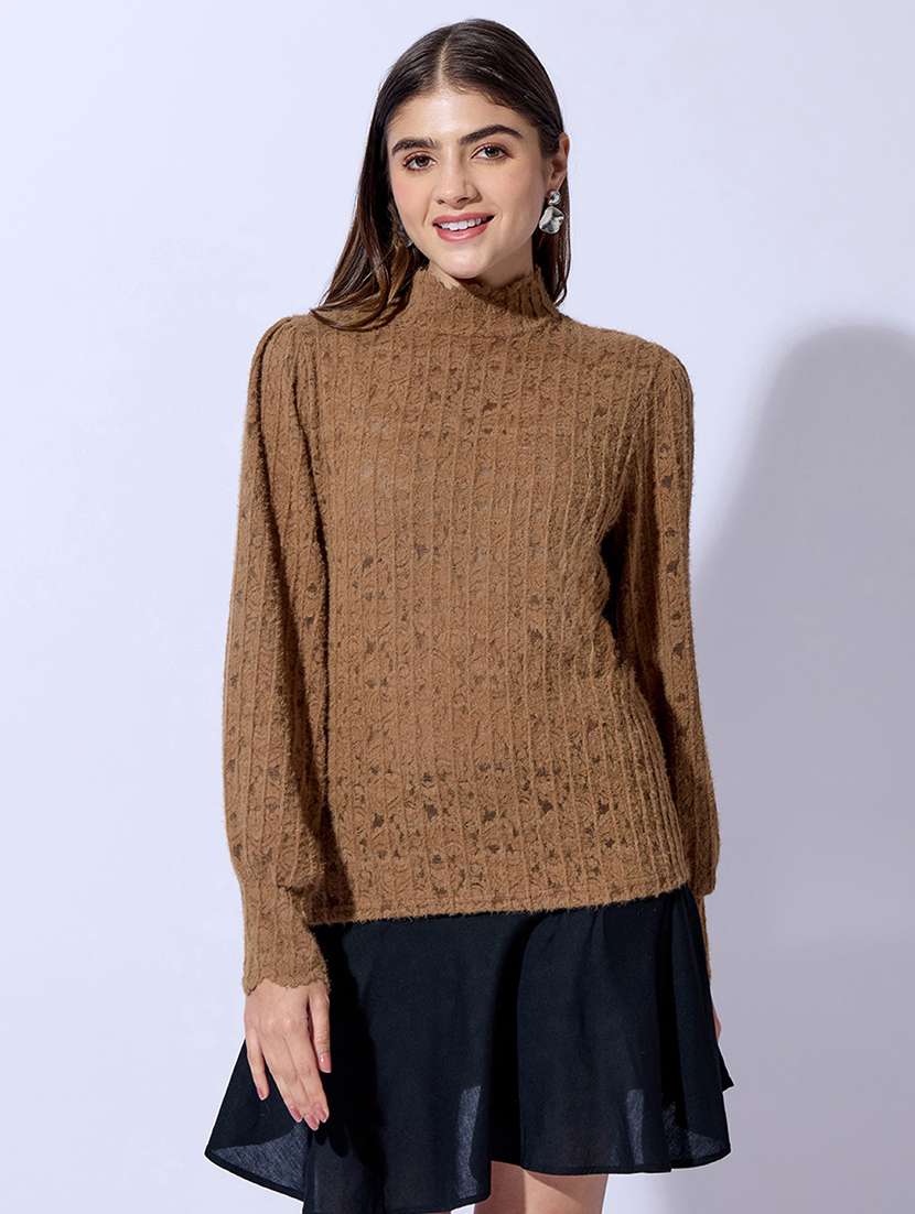 Women Self Design Mock Neck Regular Fit Top - 22480664 -  Standard Image - 2