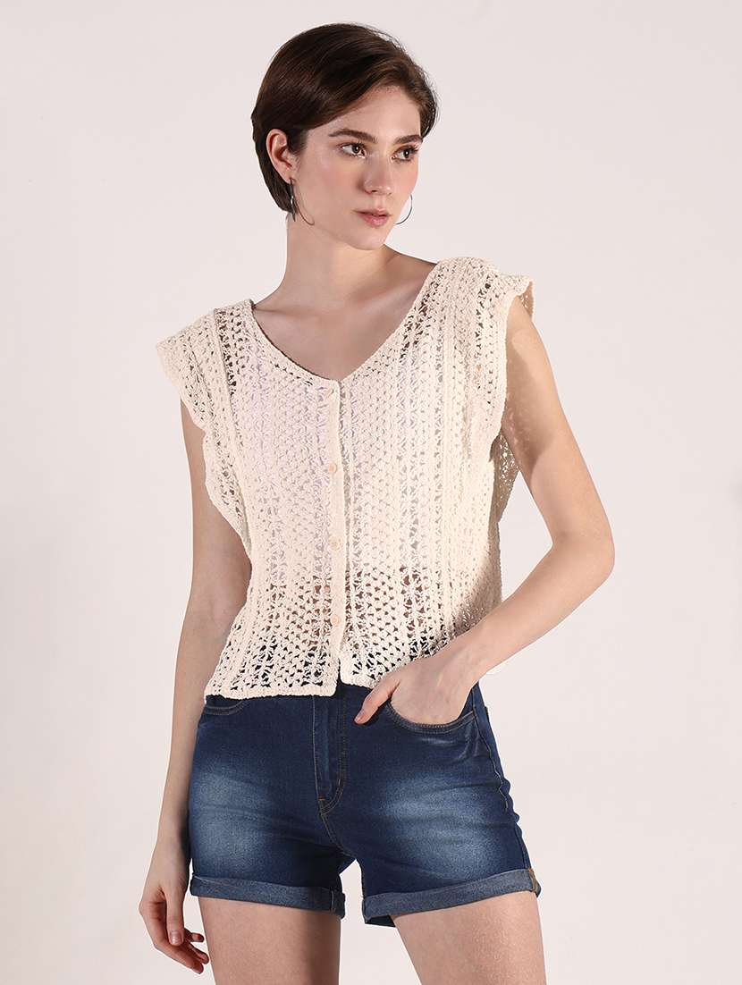 women self design sleeveless regular fit top - 22480668 -  Standard Image - 2