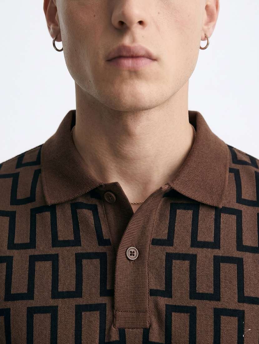 men geometric short sleeve regular fit polo t-shirt - 22480731 -  Standard Image - 2