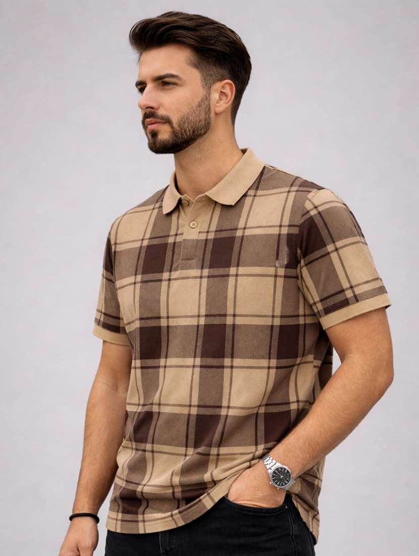 men checkered short sleeve regular fit polo t-shirt - 22480838 -  Standard Image - 2
