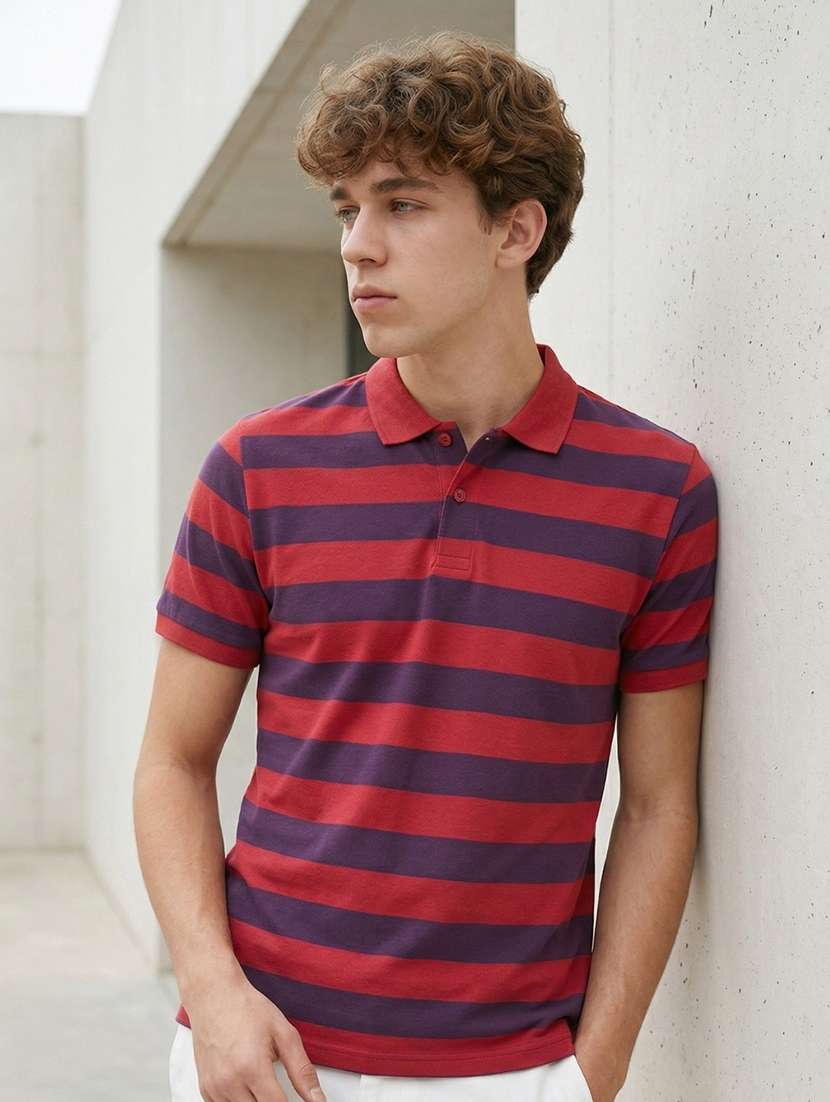 men striped short sleeve regular fit polo t-shirt
