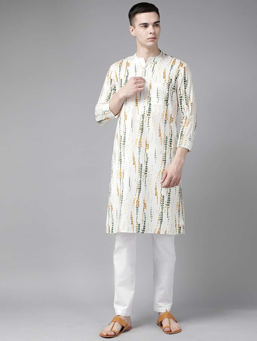 men tie & dye mandarin neck kurta pyjama set