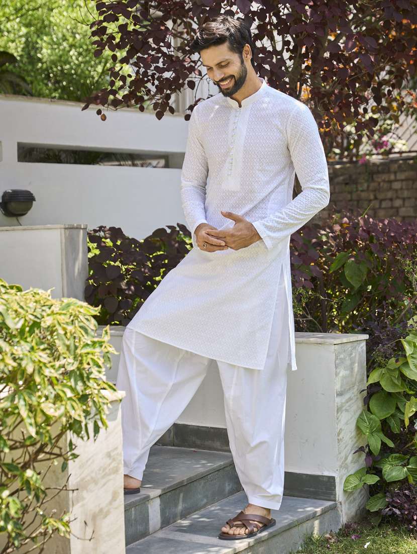 men solid with work mandarin neck kurta salwar set - 22481036 -  Standard Image - 2