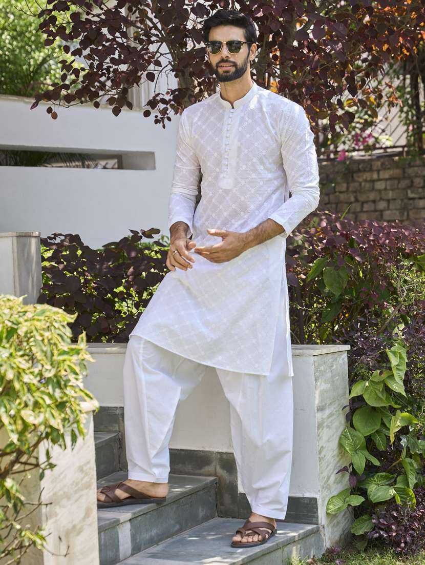 men solid with work mandarin neck kurta salwar set - 22481037 -  Standard Image - 2