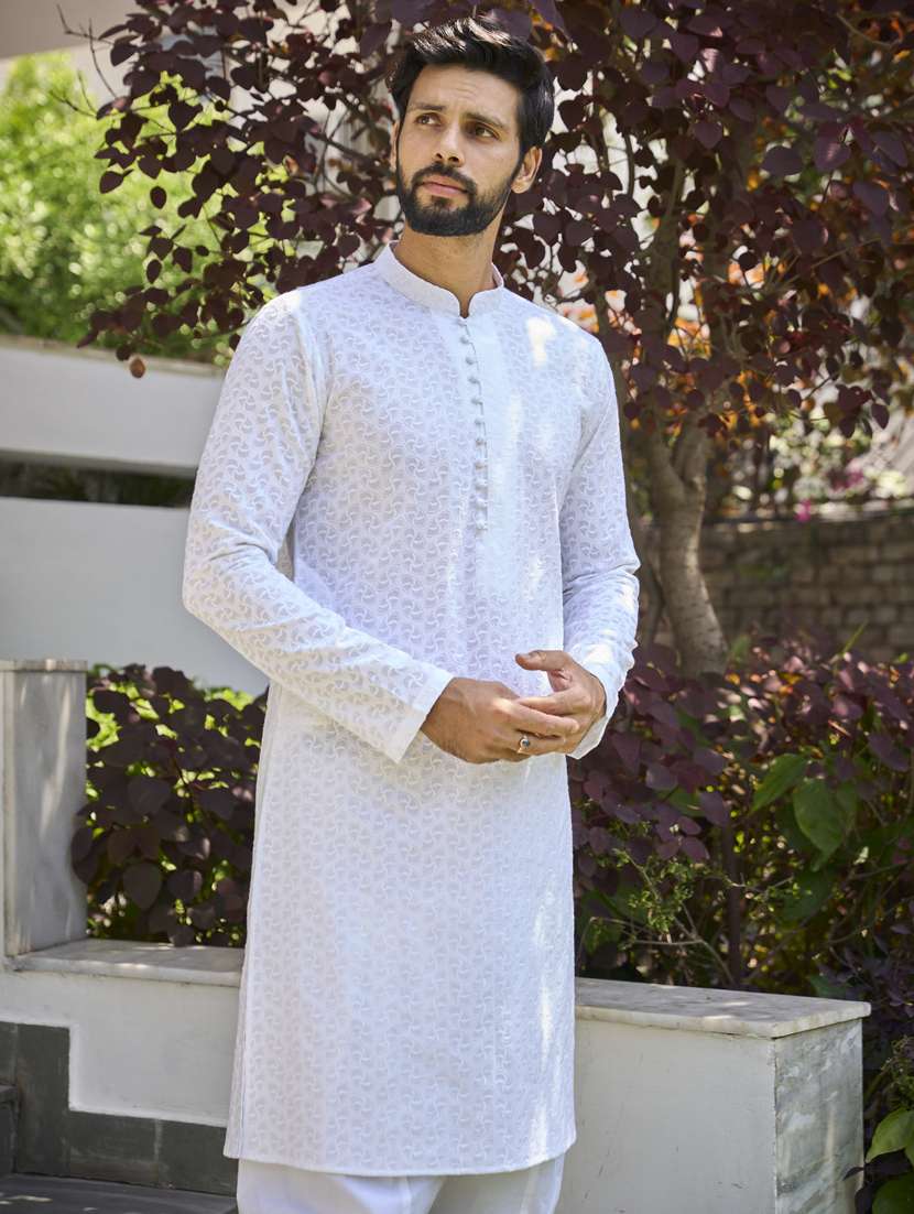 men solid with work mandarin neck kurta salwar set - 22481038 -  Standard Image - 2