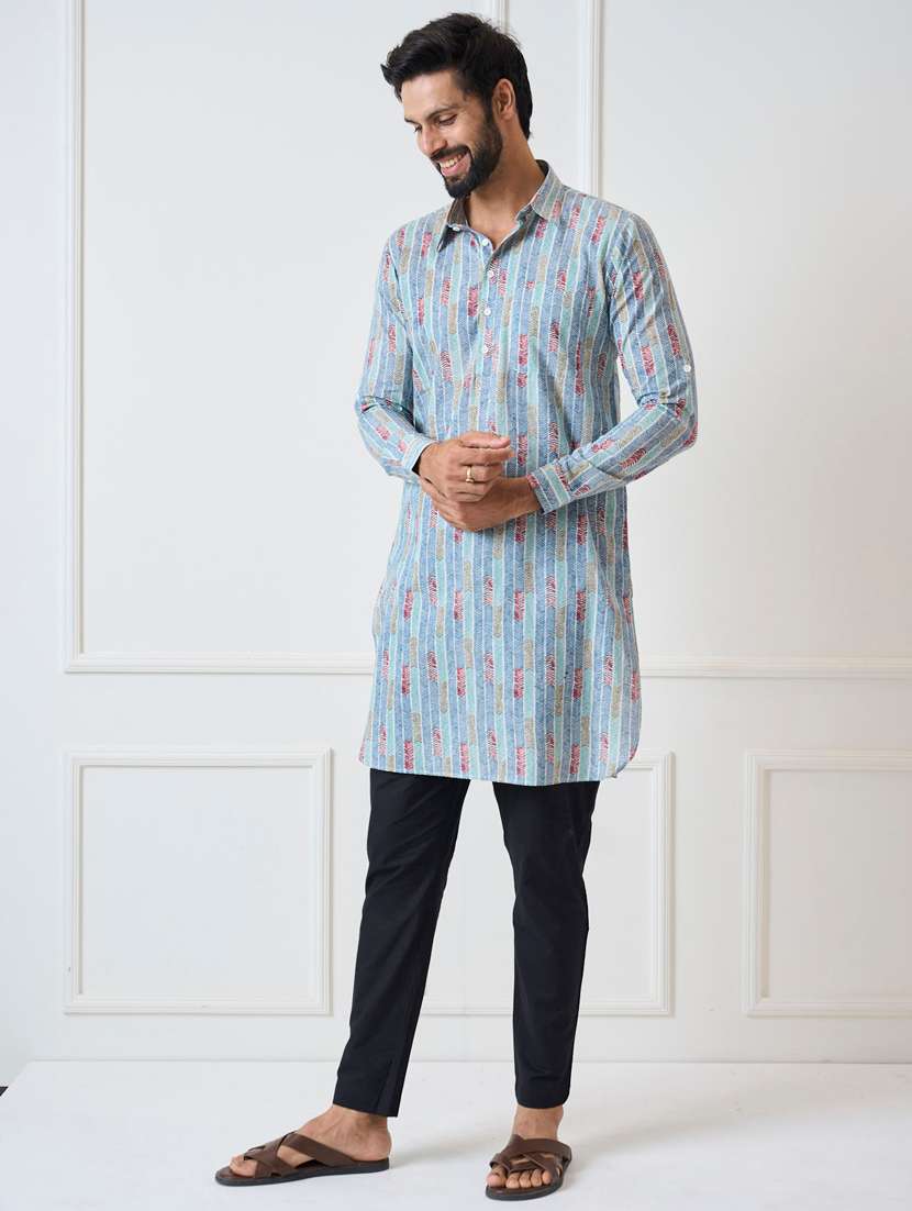 men printed long sleeve pathani kurta salwar set - 22481051 -  Standard Image - 2