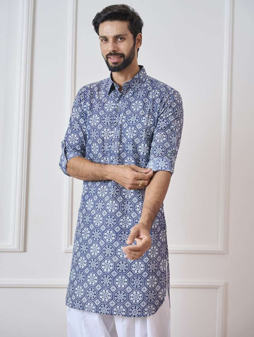 Men Printed Long Sleeve Pathani Kurta Salwar Set - 22481052 -  Standard Image - 2