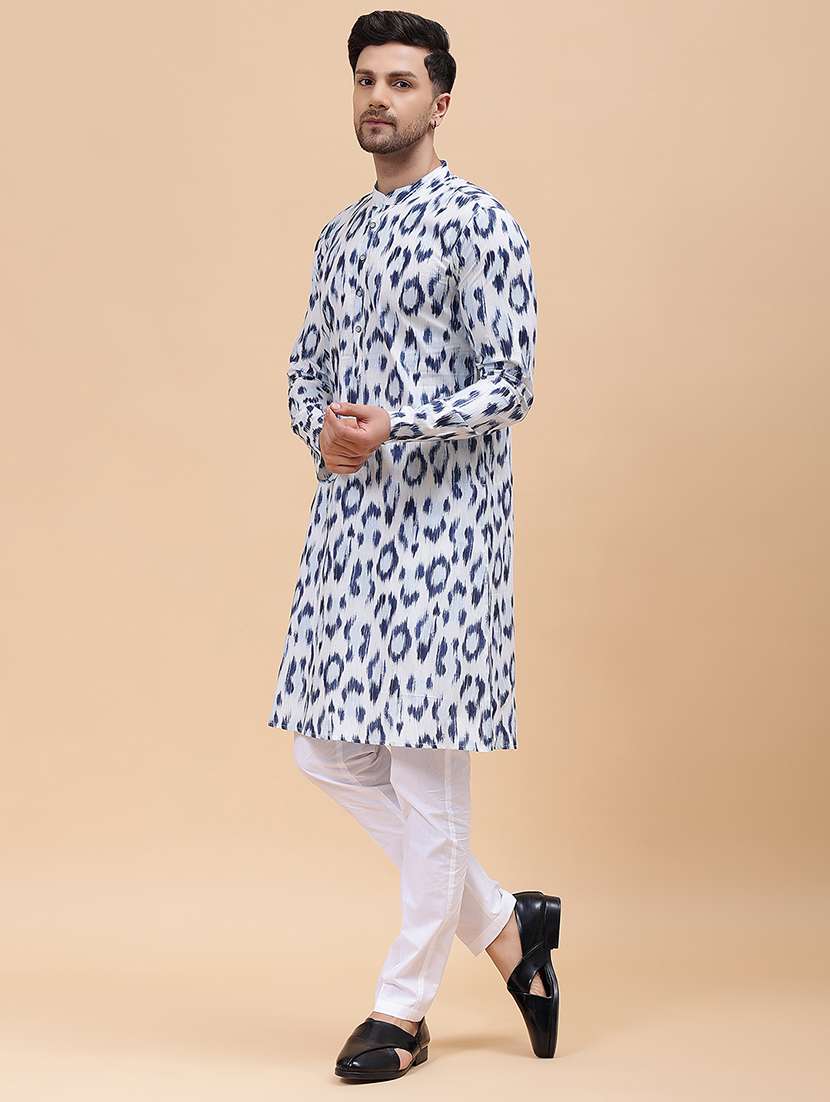 men printed mandarin neck kurta pyjama set - 22481057 -  Standard Image - 2