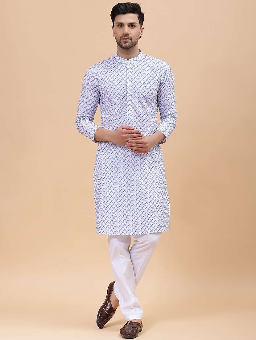 men solid with work mandarin neck kurta pyjama set - 22481065 -  Standard Image - 2