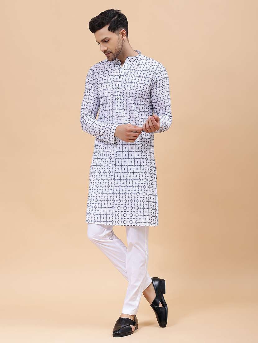 men solid with work mandarin neck kurta pyjama set - 22481070 -  Standard Image - 2