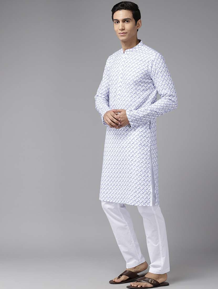 Men Solid With Work Mandarin Neck Kurta Pyjama Set - 22481093 -  Standard Image - 2