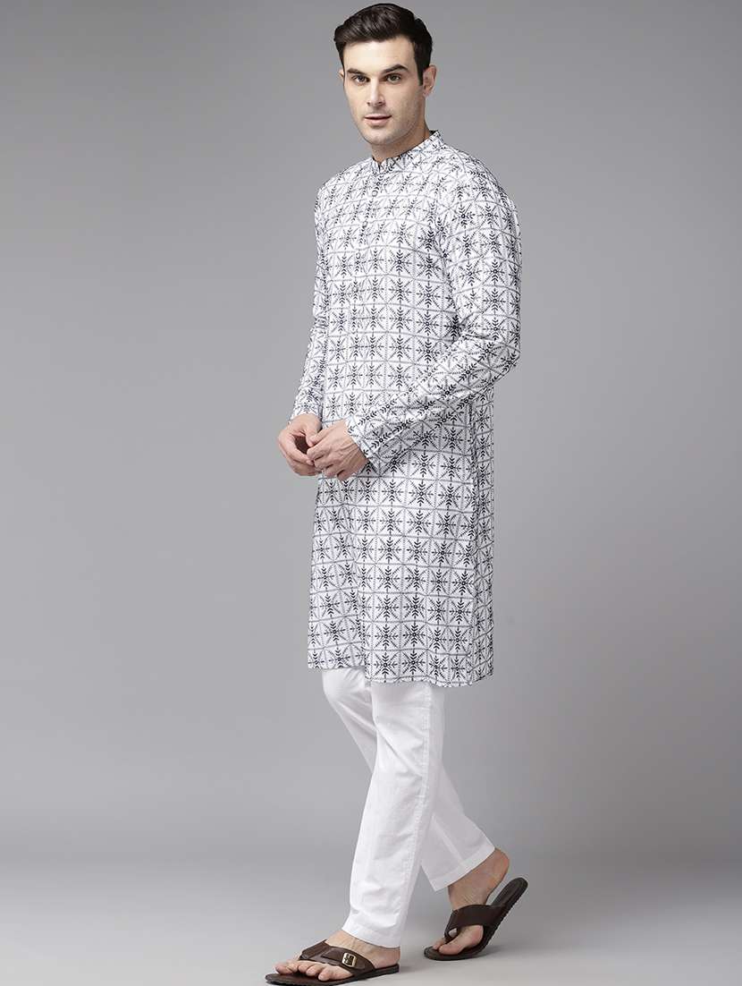 men solid with work mandarin neck kurta pyjama set - 22481101 -  Standard Image - 2