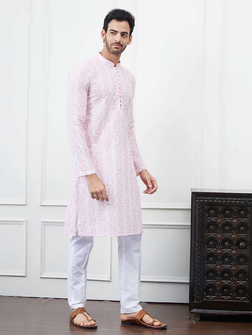 men solid with work mandarin neck kurta pyjama set - 22481118 -  Standard Image - 2