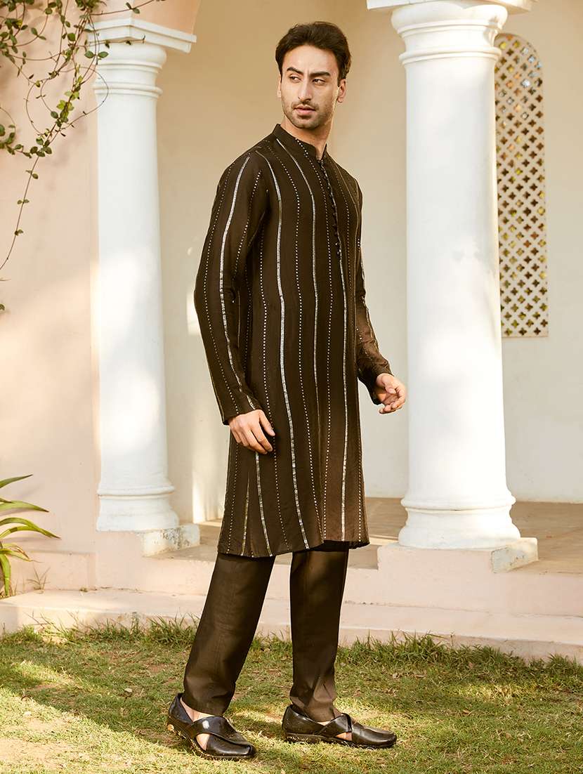 Men Solid With Work Mandarin Neck Kurta Pyjama Set - 22481139 -  Standard Image - 2