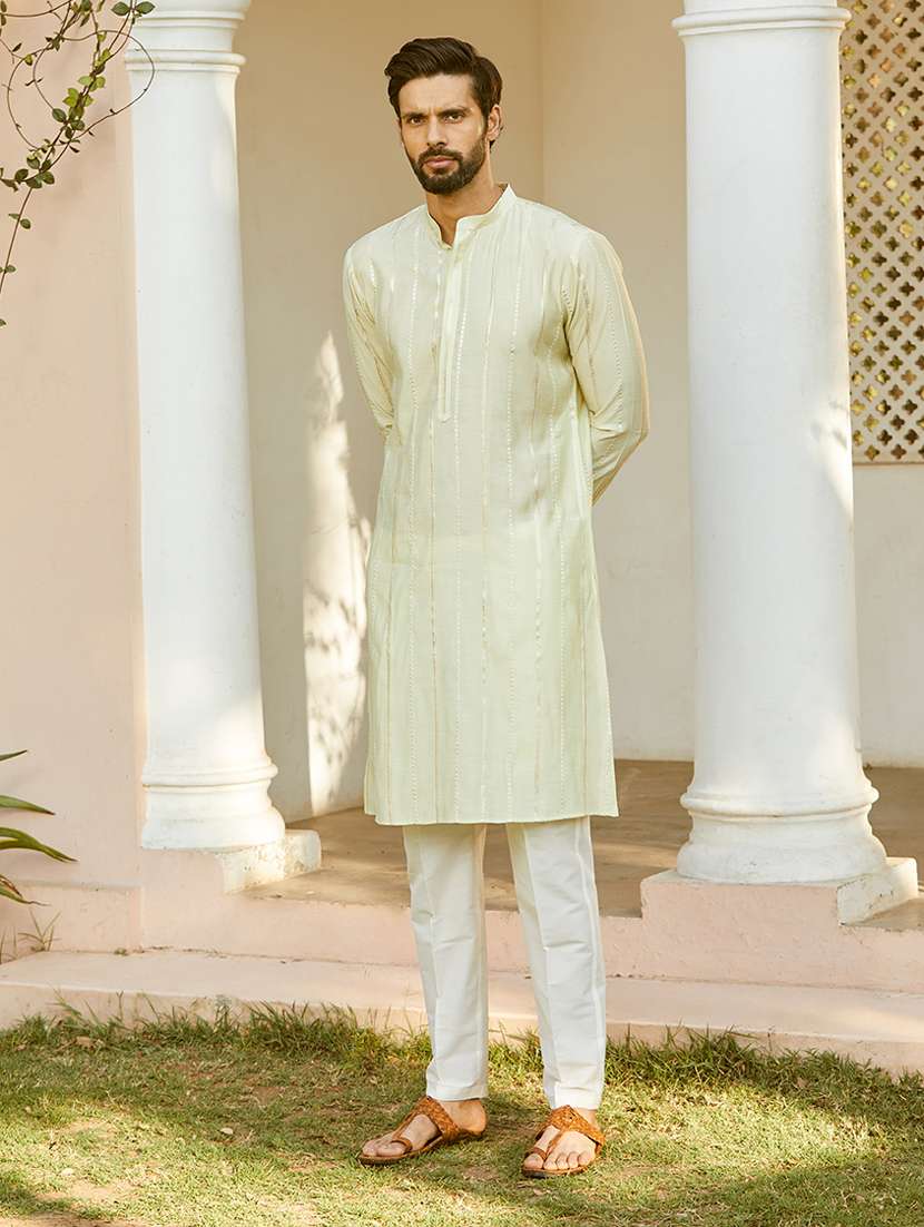 men solid with work mandarin neck kurta pyjama set - 22481140 -  Standard Image - 2