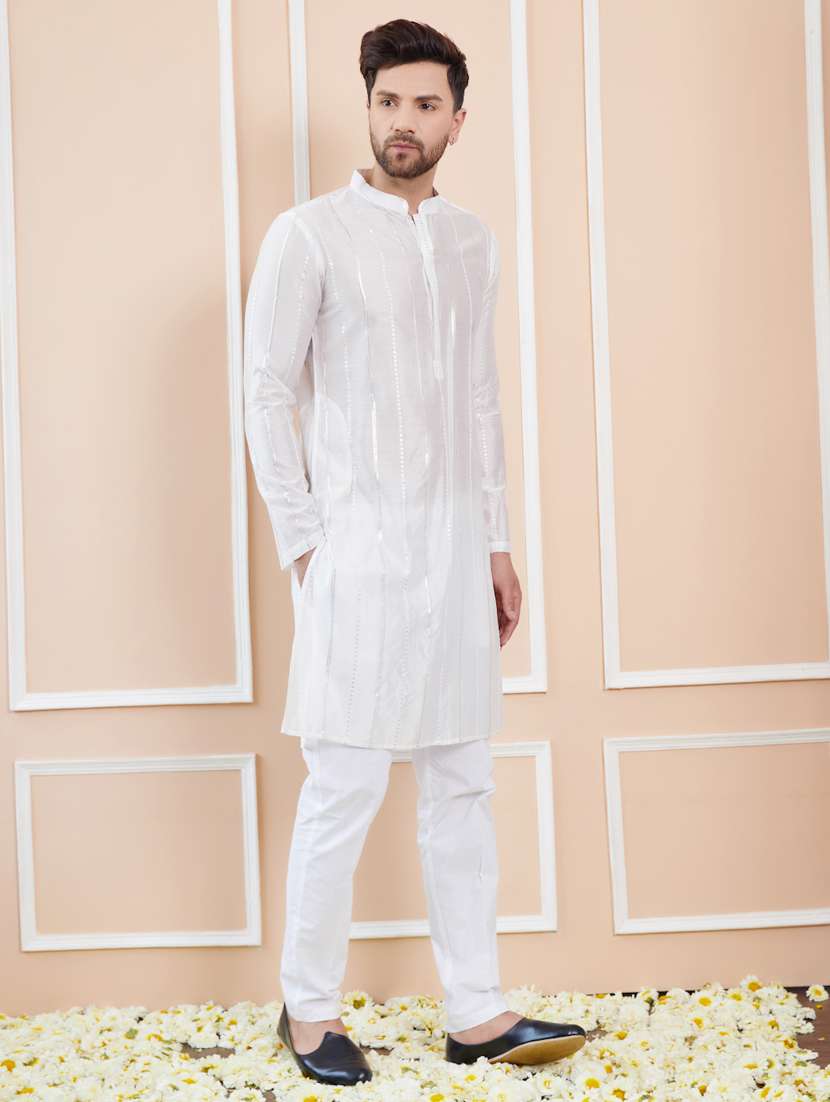 men solid with work mandarin neck kurta pyjama set - 22481177 -  Standard Image - 2