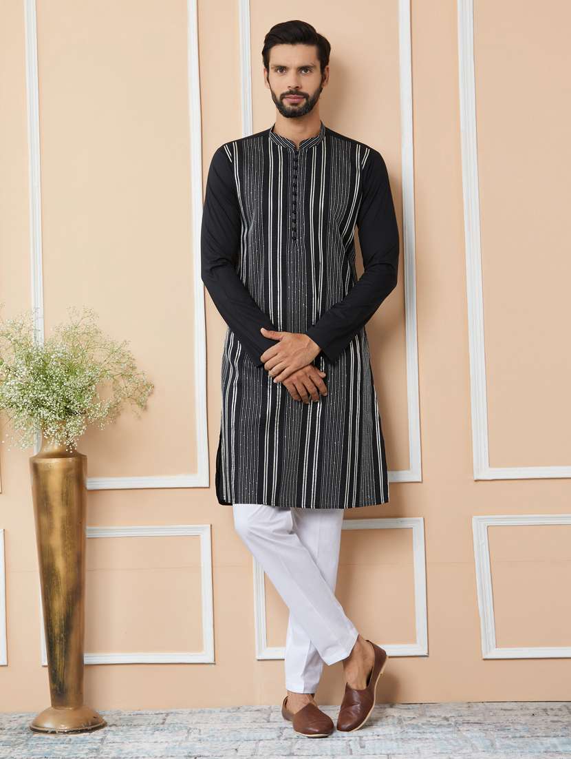 men solid with work mandarin neck kurta pyjama set - 22481204 -  Standard Image - 2
