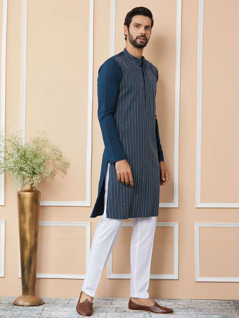 men solid with work mandarin neck kurta pyjama set - 22481206 -  Standard Image - 2