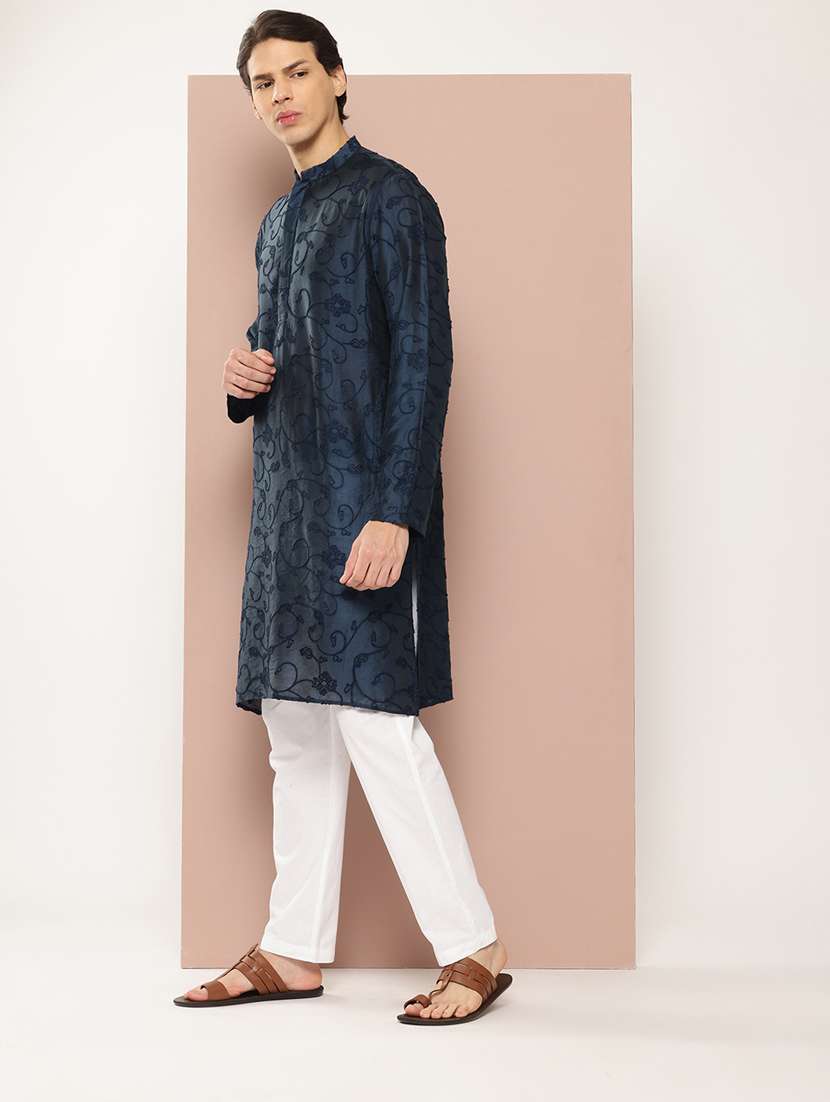 men solid with work mandarin neck kurta pyjama set - 22481233 -  Standard Image - 2