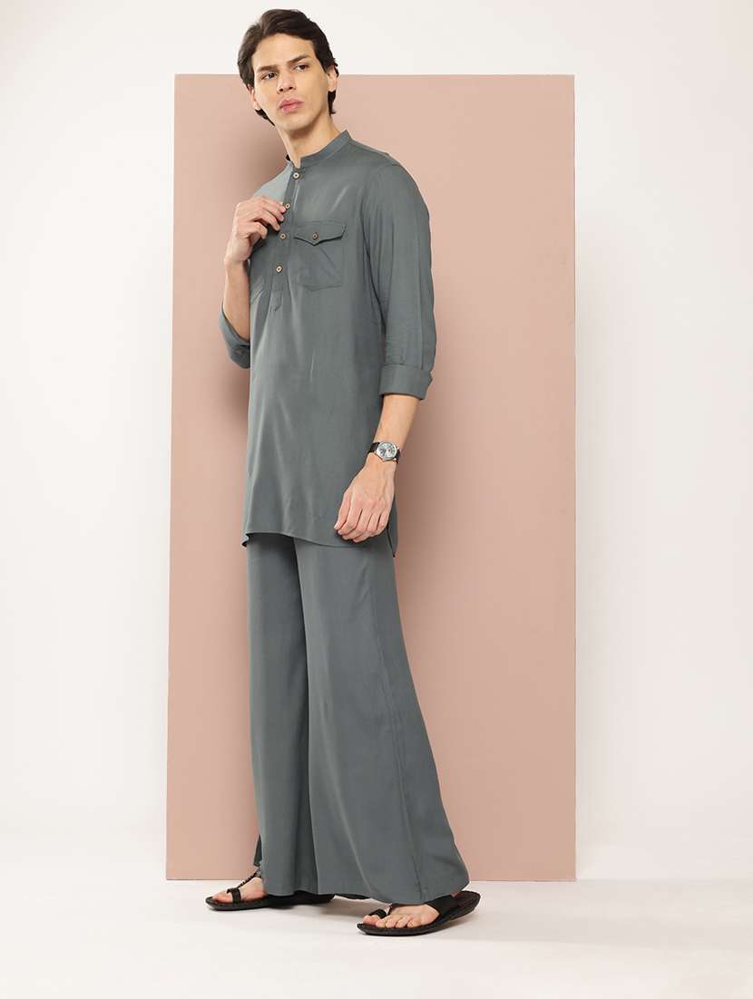 men solid mandarin neck kurta pyjama set - 22481236 -  Standard Image - 2