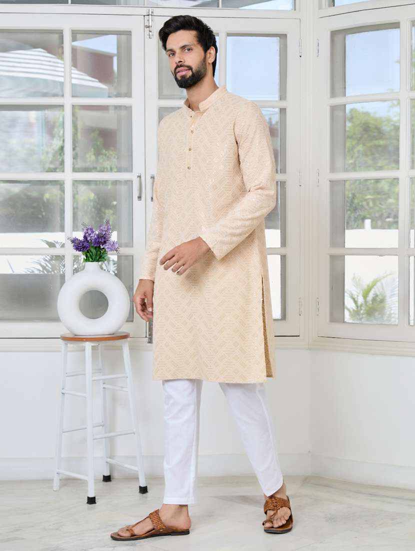 men solid with work mandarin neck kurta pyjama set - 22481244 -  Standard Image - 2
