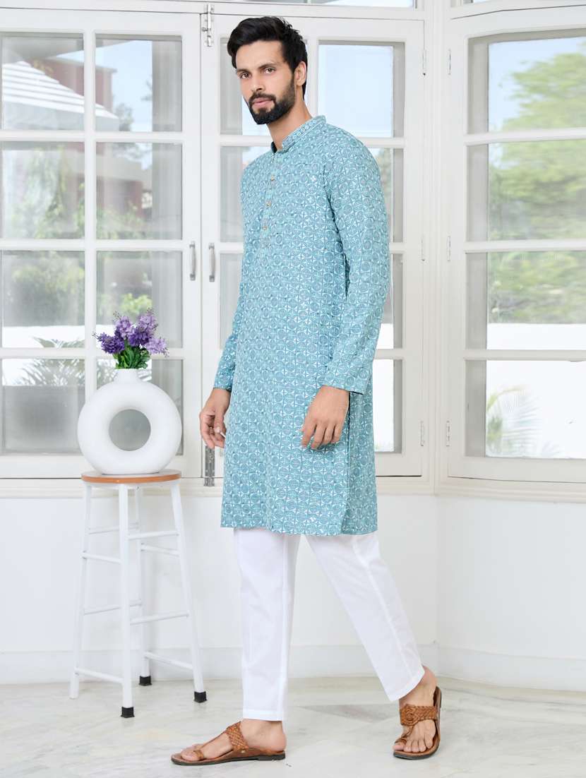 men solid with work mandarin neck kurta pyjama set - 22481257 -  Standard Image - 2