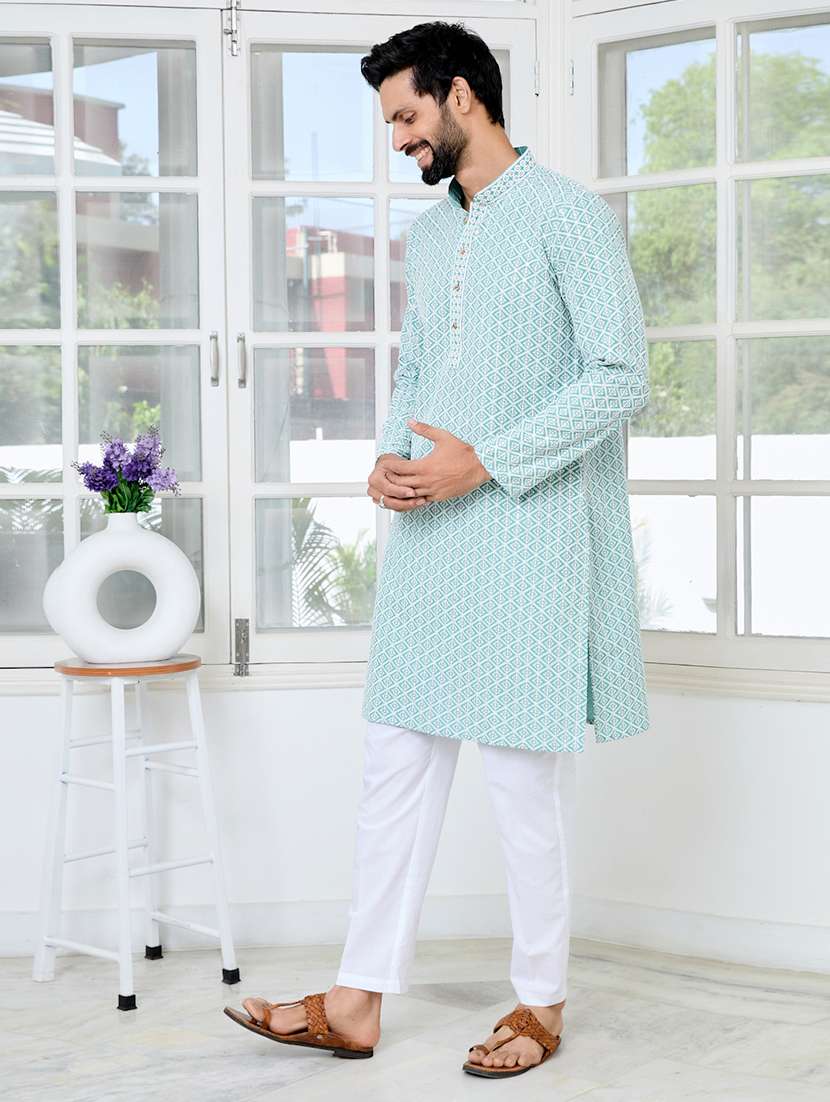 men solid with work mandarin neck kurta pyjama set - 22481292 -  Standard Image - 2