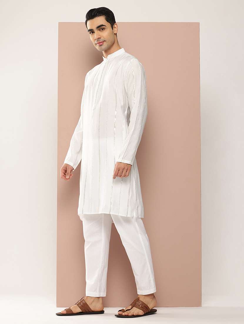 men solid with work mandarin neck kurta pyjama set - 22481312 -  Standard Image - 2