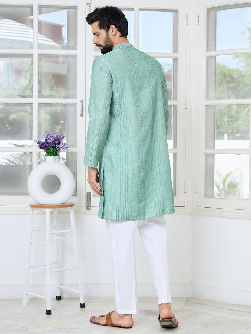 men solid with work mandarin neck kurta pyjama set - 22481365 -  Standard Image - 2