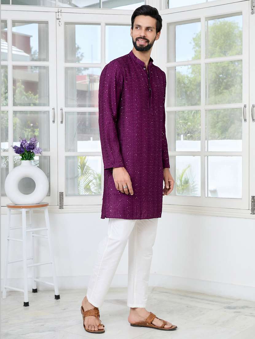 men solid with work mandarin neck kurta pyjama set - 22481367 -  Standard Image - 2