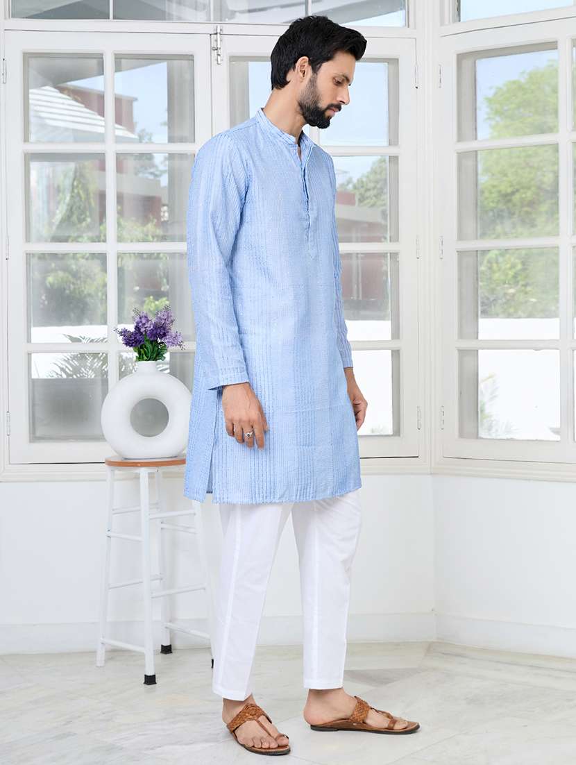 men solid with work mandarin neck kurta pyjama set - 22481368 -  Standard Image - 2