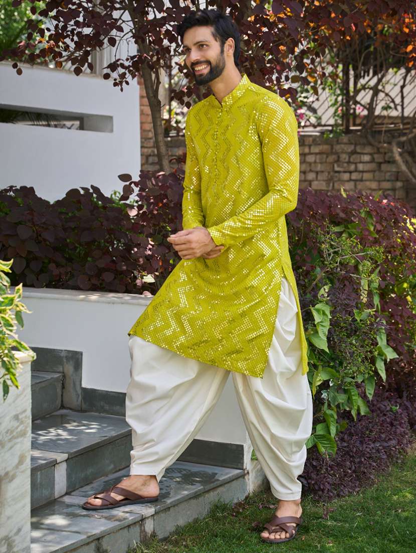 men solid with work mandarin neck kurta salwar set - 22481391 -  Standard Image - 2